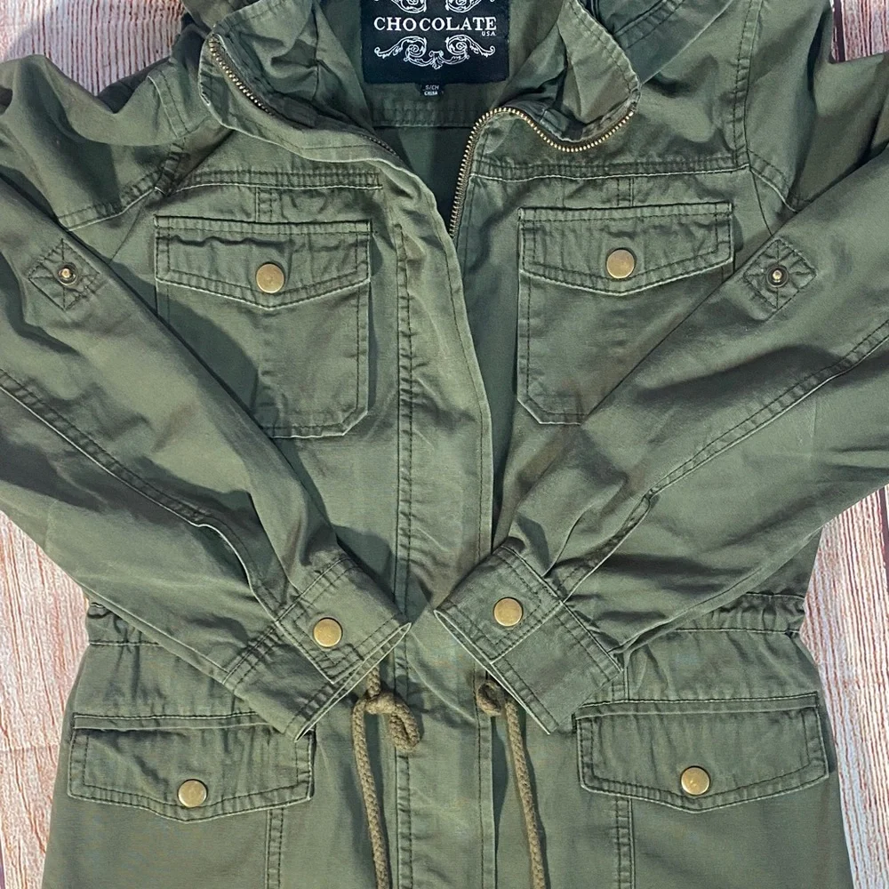 Chocolate Utility Jacket Olive Green Womens S Hooded - Picture 7 of 11